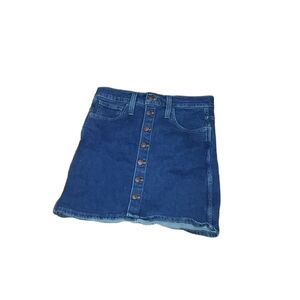 Madewell Blue A-Line Stretch Denim Jean Skirt Size 26 Button Front 90s Y…